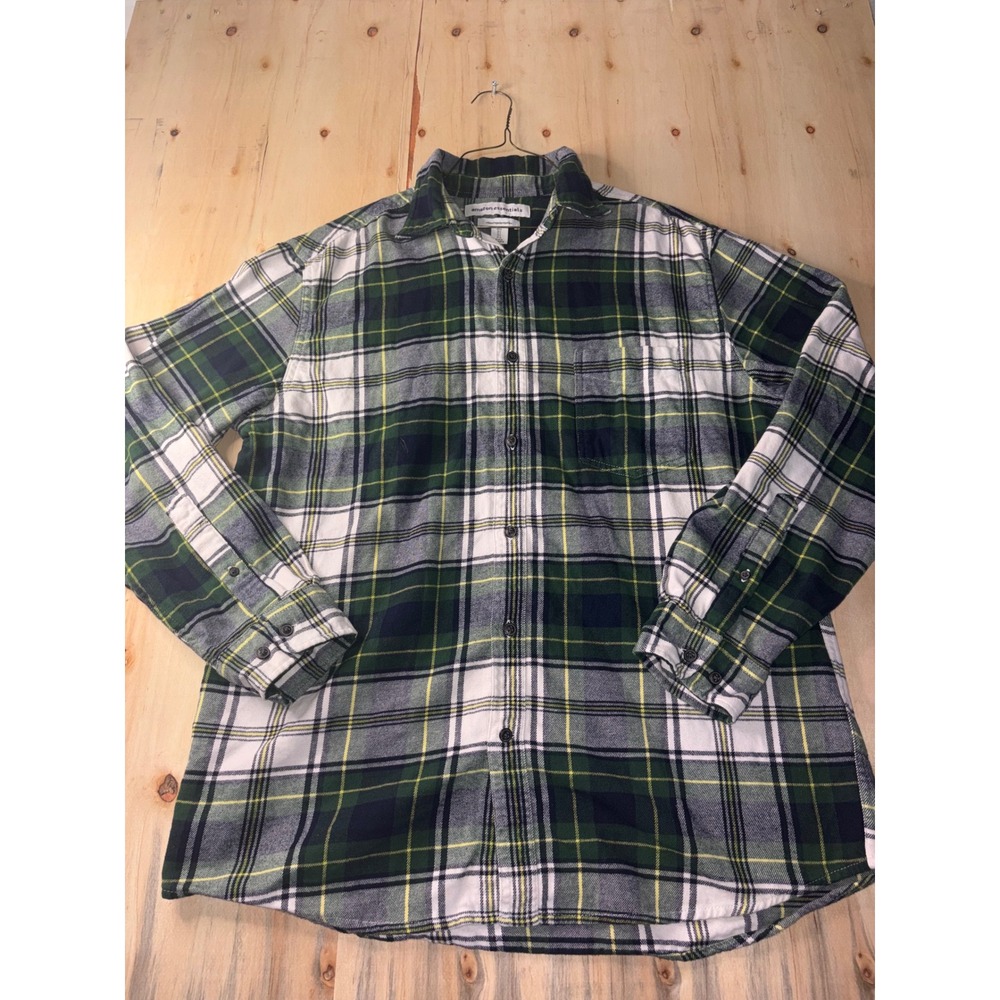 Amazon Essentials Mens Flannel Shirt L Green White Yellow Plaid Long Sleeve L